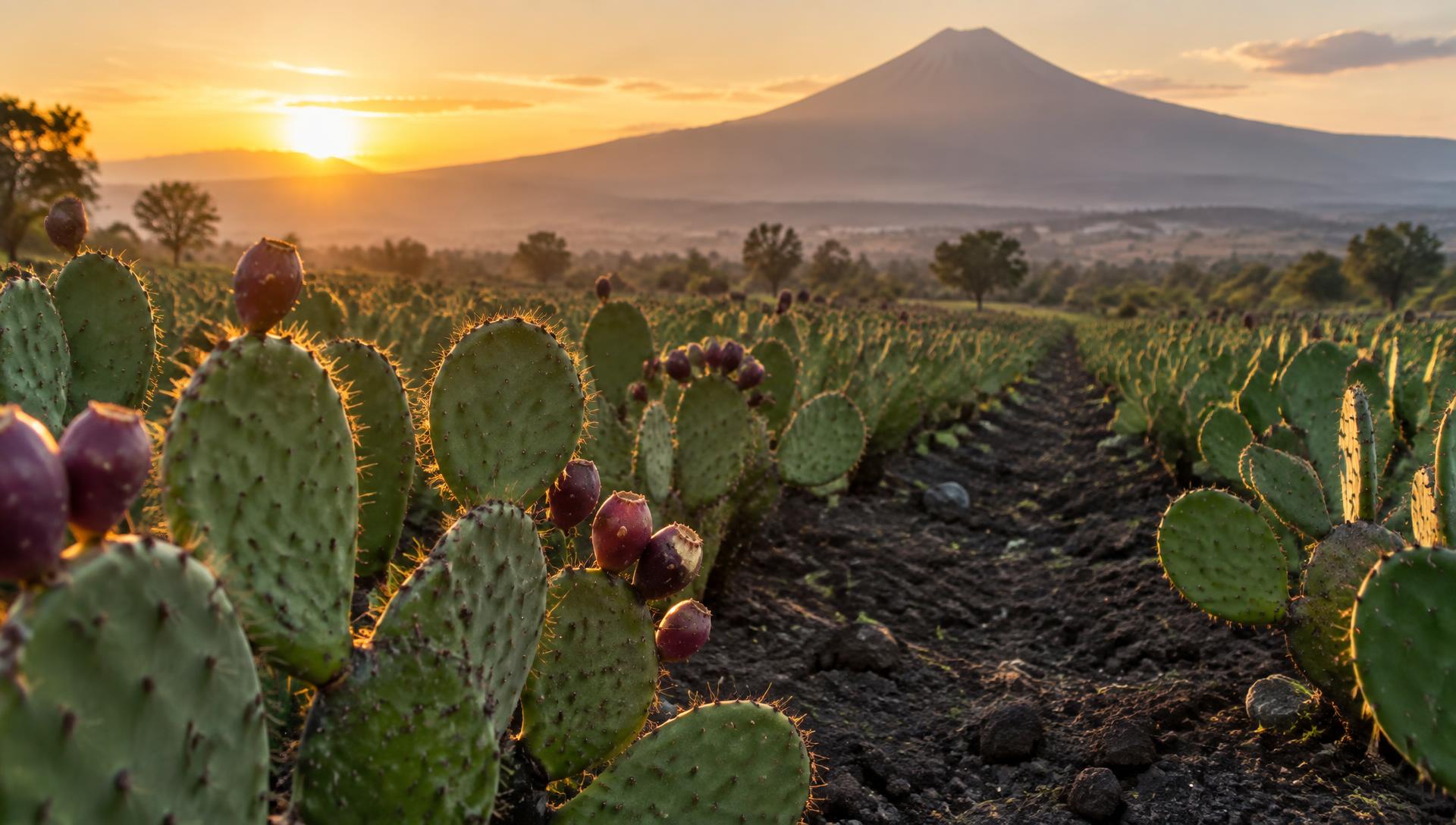 Plantáž kaktusu nopal na sopečné půdě